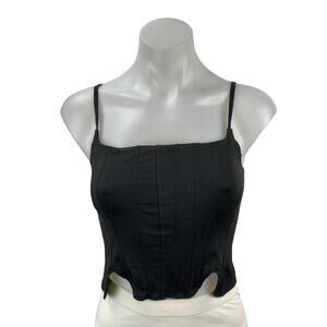 Reoria Black Sleeveless Corset Bustier Slit Square Neck Tank Cami Crop Top Sz M